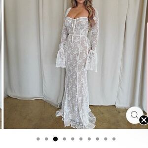 Toxic Envy Cream Lace with Nude underlay Maxi Dress with Sheer Floral Panels